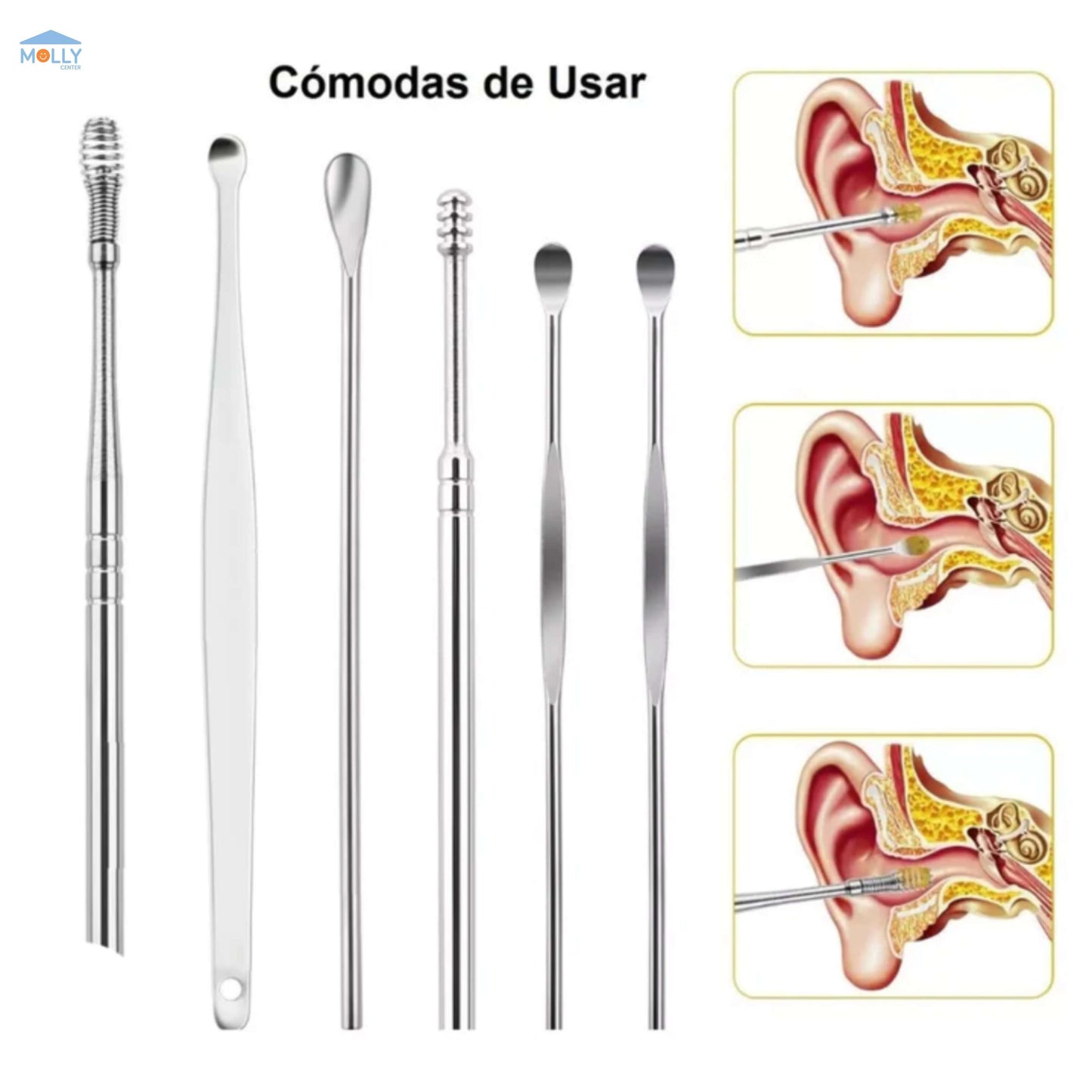 😲SET LIMPIADOR DE OÍDOS DE ACERO INOXIDABLE👂