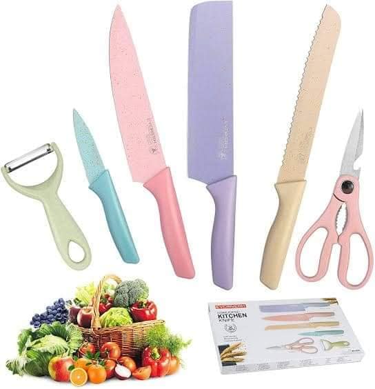 🔪SET DE CUCHILLOS DE COCINA COLOR PASTEL - ACERO INOXIDABLE💥