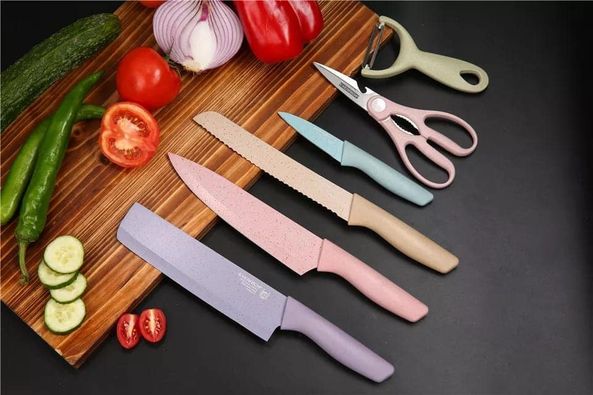 🔪SET DE CUCHILLOS DE COCINA COLOR PASTEL - ACERO INOXIDABLE💥